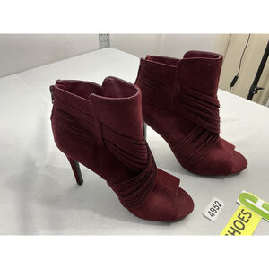 Womans Charlotte Russe Booties 8 Maroon Back Zip Open Toe Stiletto Strappy